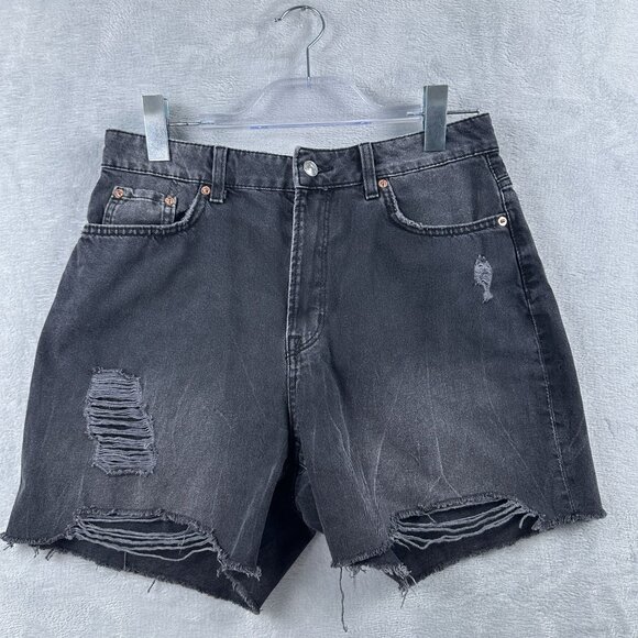 Divided by H&M Cut Off Jean Shorts Womens Size 10 Distressed High Rise Black - Picture 1 of 10